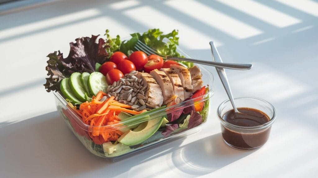 snappy salads menu​ , Pre made salads with fresh vegetables and protein options