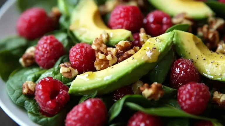 Raspberry-Spinach Salad with Avocado & Walnuts .