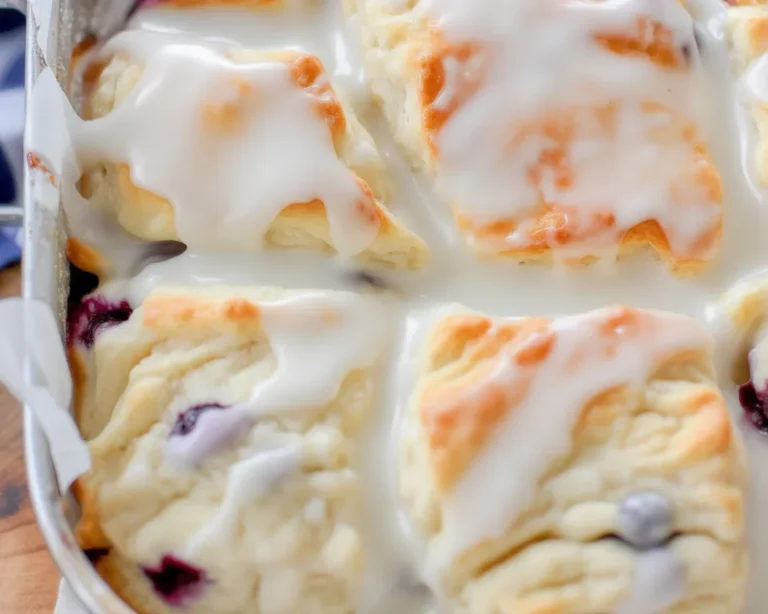 Freshly baked Blueberry Butter Swim Biscuits with a crunchy top and juicy blueberries.