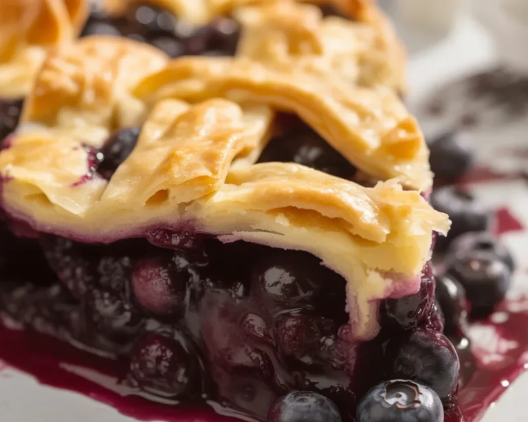 Delicious homemade blueberry pie with juicy filling and golden flaky crust