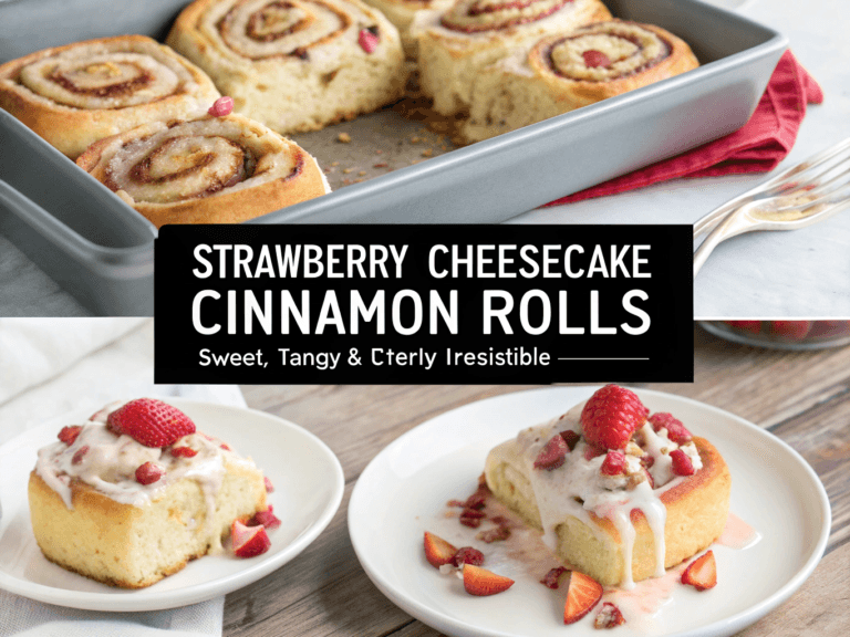 Close-up shot of a warm, gooey strawberry cheesecake cinnabon roll, showcasing the layers and the vibrant strawberry filling.