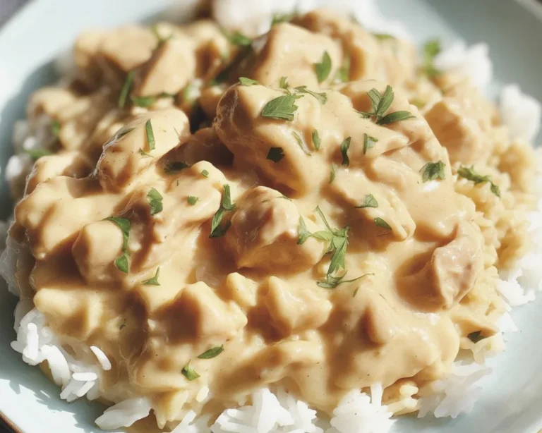 Creamy Smothered Chicken served over fluffy rice for a quick weeknight meal.