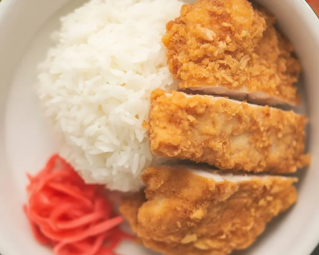Crispy Air Fryer Chicken Katsu served with homemade katsu sauce