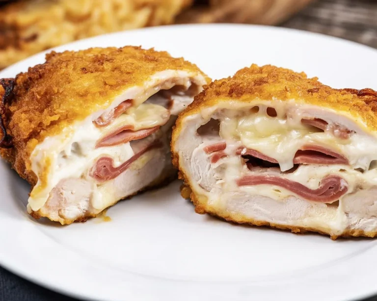 Air Fryer Chicken Cordon Bleu with crispy Panko crust and Swiss cheese