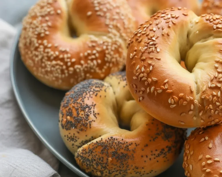 Fluffy healthy Greek yogurt bagels made with low-calorie ingredients, perfect for breakfast.
