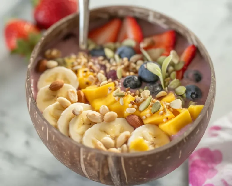 Healthy breakfast bowl with avocado, veggies, and scrambled eggs for a nutritious start