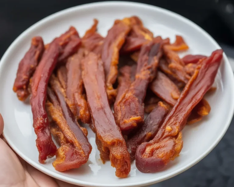 Homemade spicy chicken jerky made in the air fryer for a healthier snack option.