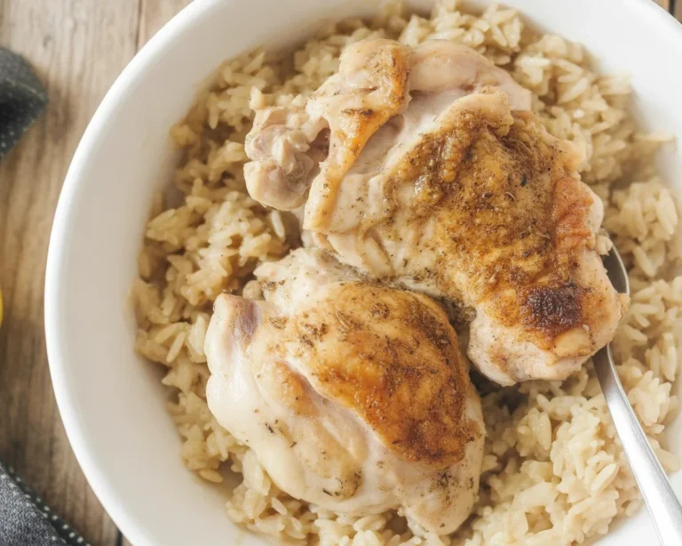 Delicious Slow Cooker Lemon Herb Chicken and Rice served on a plate.