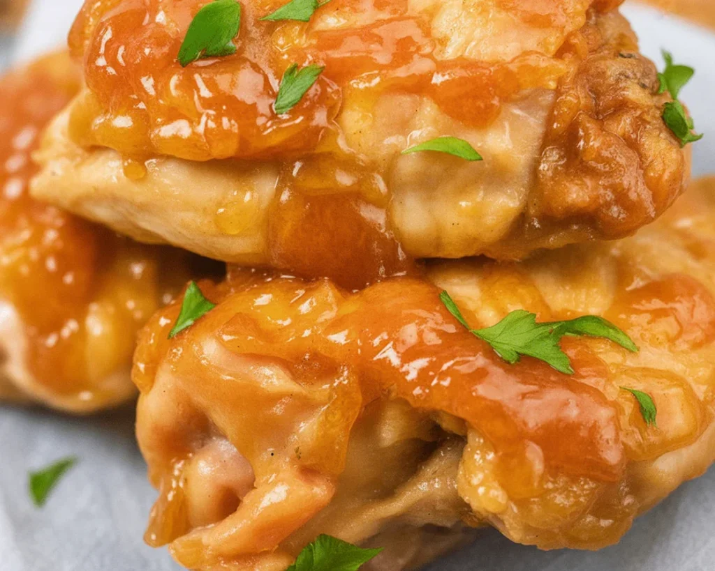 Air Fryer Apricot-Glazed Chicken Breasts with a sweet glaze served on a plate.
