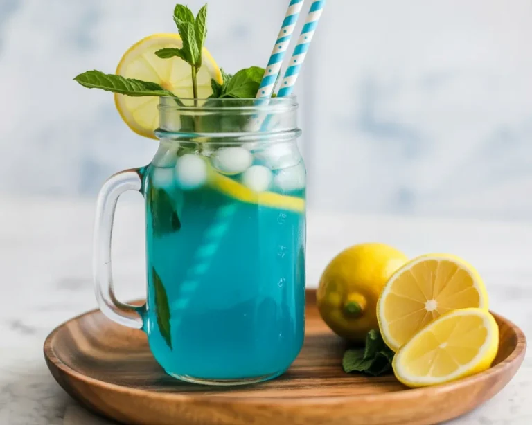 Refreshing Blue Raspberry Lemonade drink featuring vibrant colors and bold flavors.