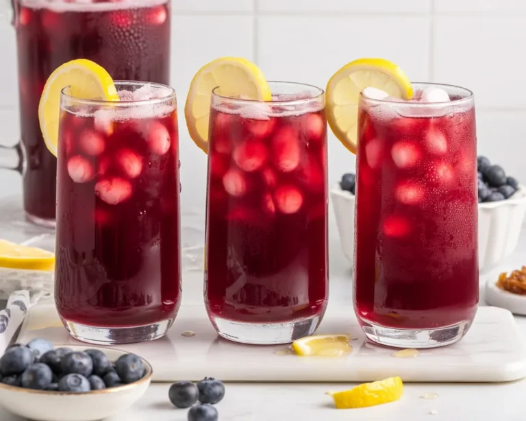 Refreshing Homemade Blueberry Lemonade in a pitcher with fresh blueberries and lemon slices