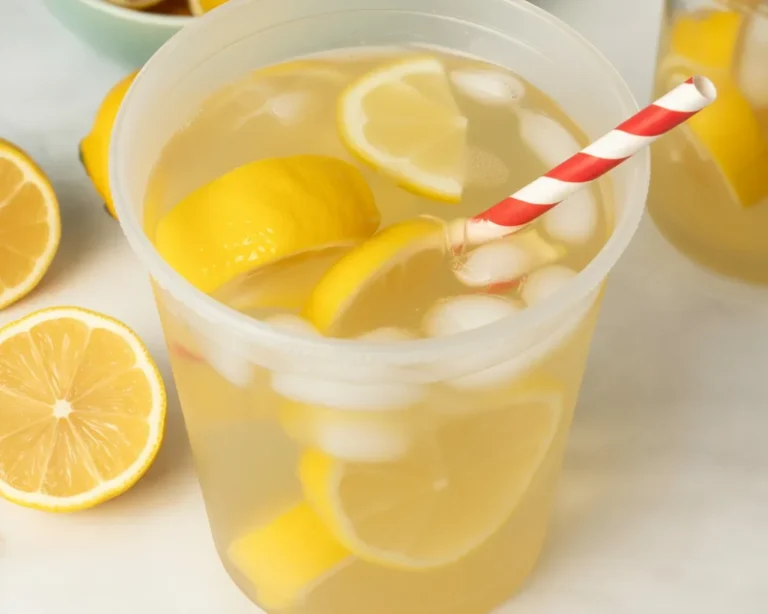 Glass of homemade State Fair Lemonade with fresh lemon slices and ice