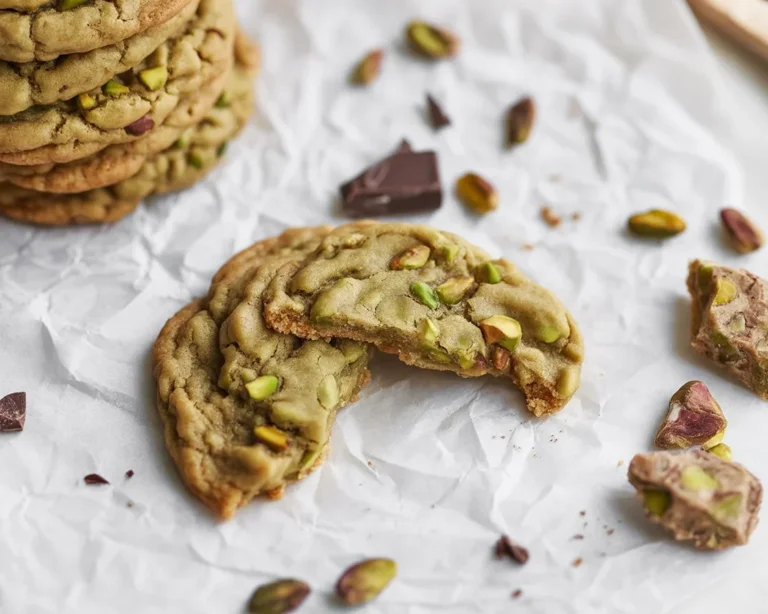 Soft and chewy pistachio cookies with real pistachios and chocolate chunks, perfect for snacking.