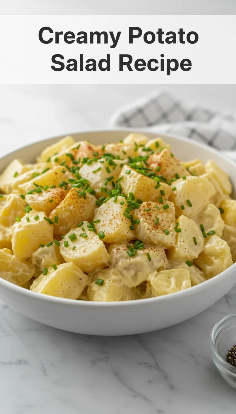 Vertical Pinterest pin with the text 'Creamy Potato Salad Recipe' at the top and a professional photograph of Creamy Potato Salad Recipe below it.