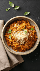 Ground Beef Orzo in Creamy Tomato Sauce