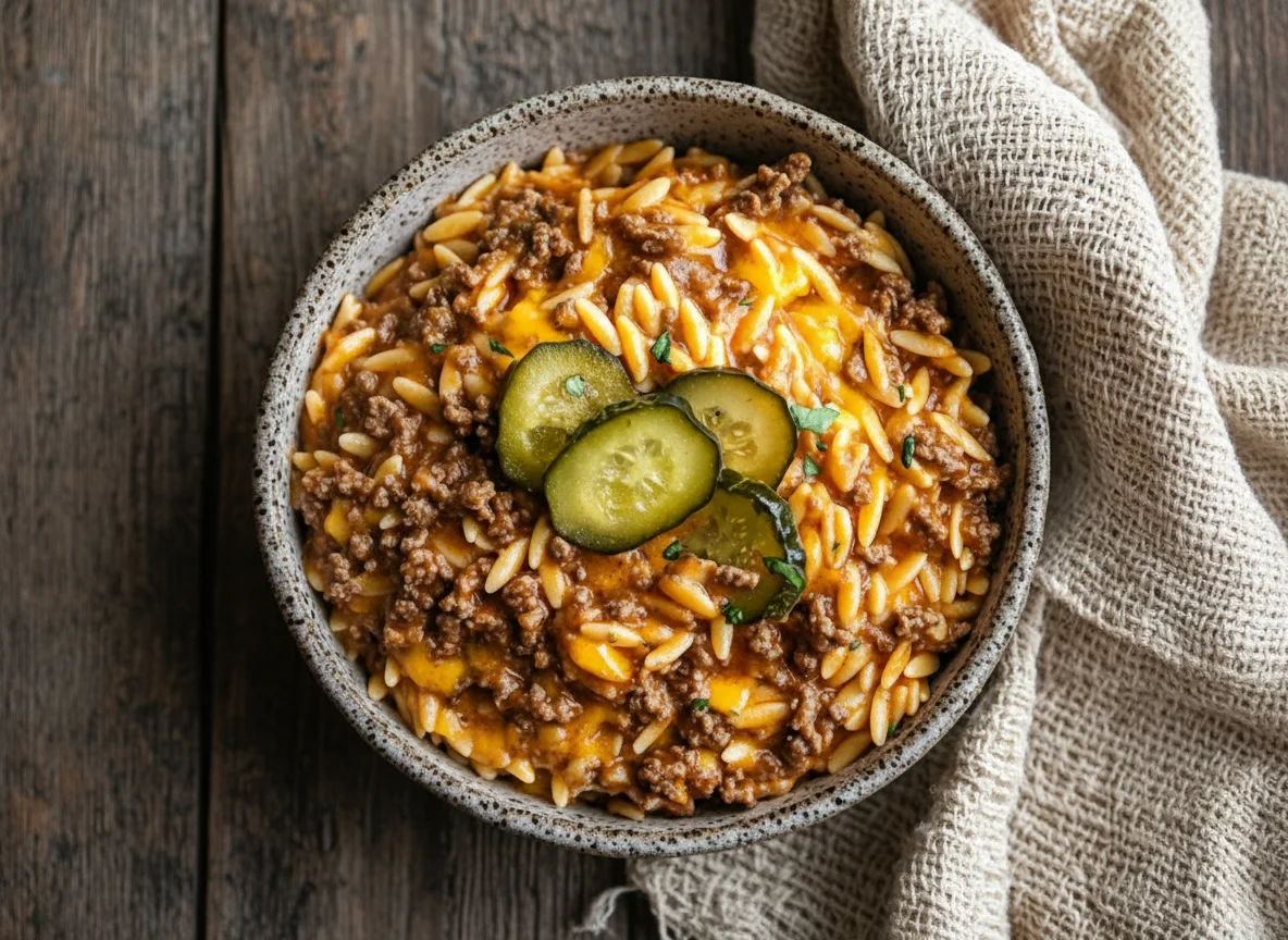 One-Pot Cheeseburger Orzo Skillet