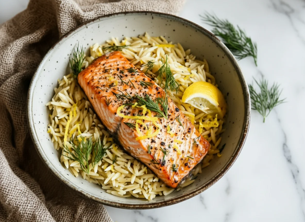 One-Skillet Salmon and Lemon Orzo