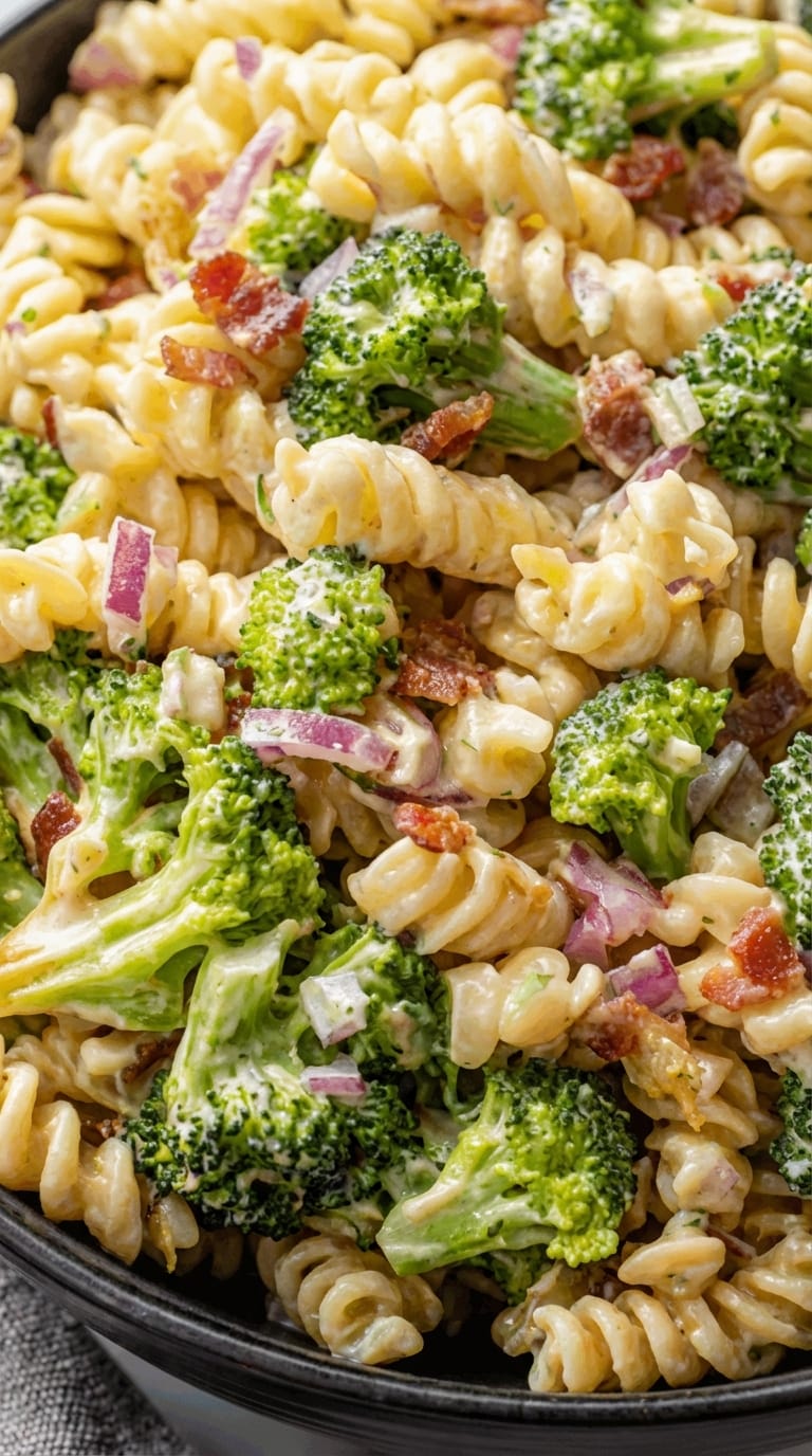 Creamy Broccoli Pasta Salad Recipe process texture