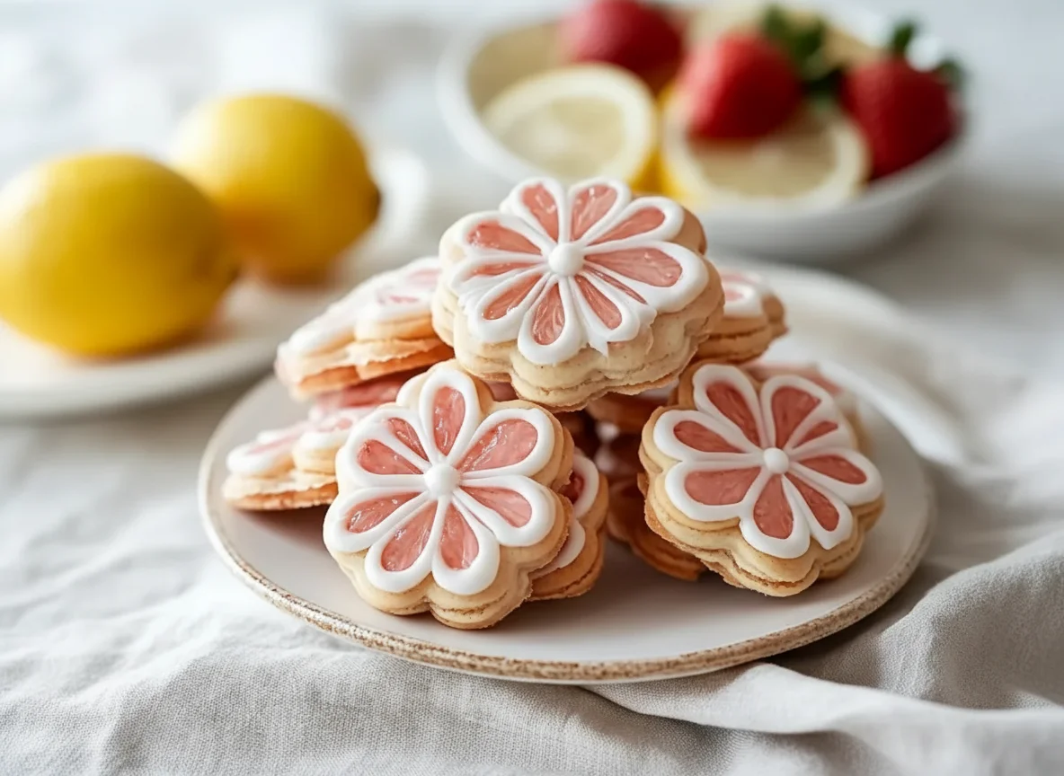 Flower Shaped Strawberry Lemon Sandwich Cookies for Spring Bliss