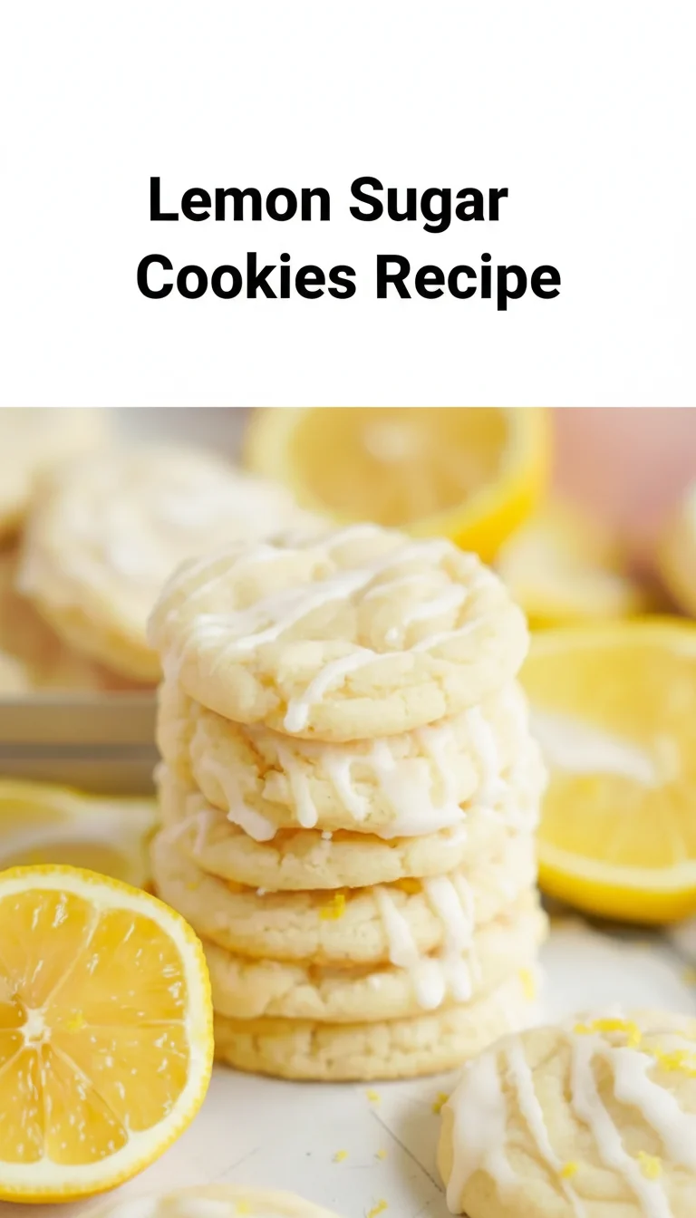 Vertical Pinterest pin with the text 'Lemon Sugar Cookies Recipe' at the top and a professional photograph of Lemon Sugar Cookies Recipe below it, perfect as spring cookies.